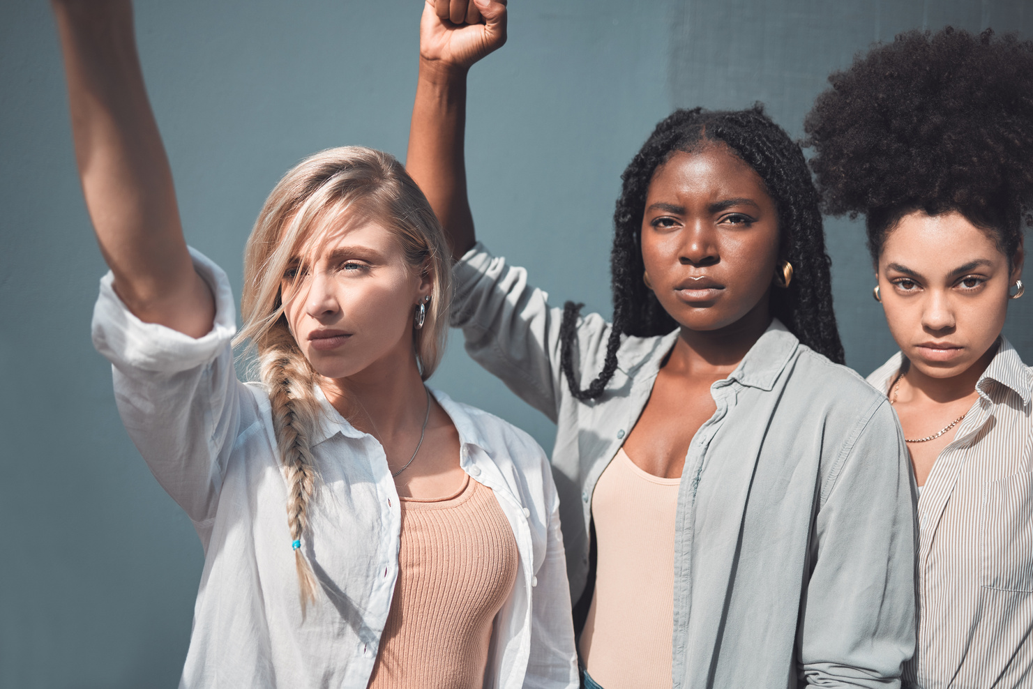 Diverse Female Activists or Protesters Fists up Fighting for Freedom and Human Rights. a Group of Black Lives Matter Supporters Raising Awareness for the Political  Movement and Social Justice